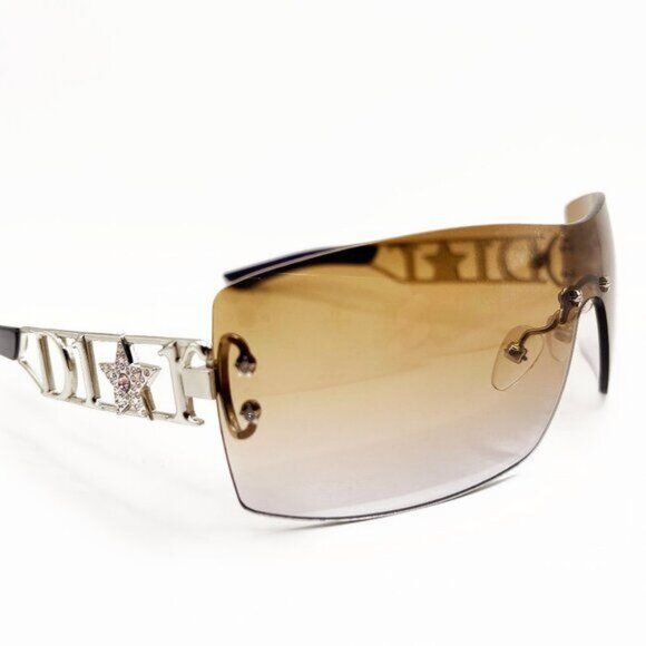 💜 RARE Vintage DIOR Diorlywood Rimless Swarovski Crystal Sunglasses Brown Y2K - Picture 4 of 9